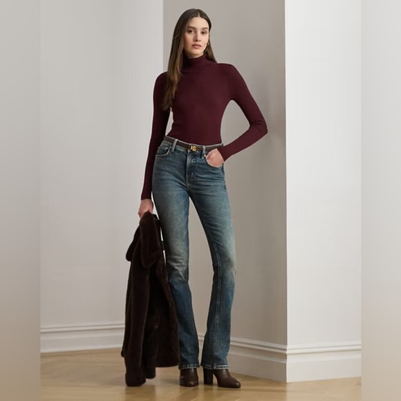 Lauren Ralph Lauren Ribbed Turtleneck Sweater, Dark Garnet, size XS - Picture 3 of 9